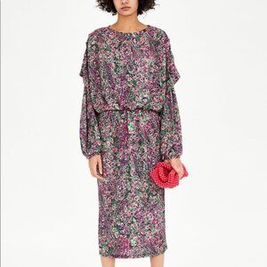 NWT Zara Trafulac Multi Color Metallic Midi Dress Size Medium